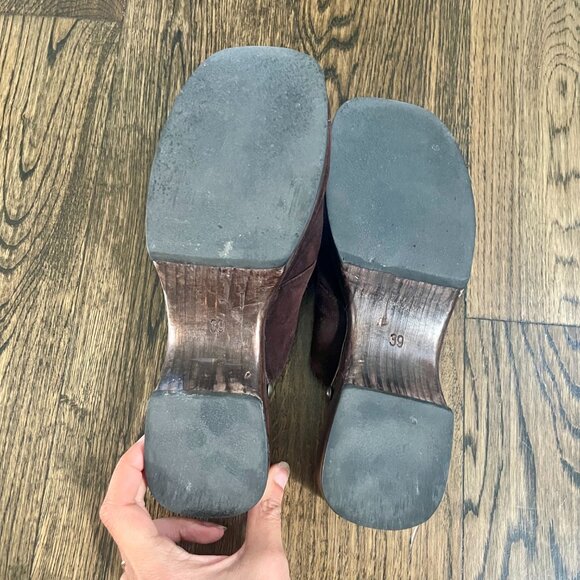 CHANEL Brown Suede Classic CC Logo Vintage Clogs Mules 39 8.5 9 Platform Slides - Picture 3 of 6